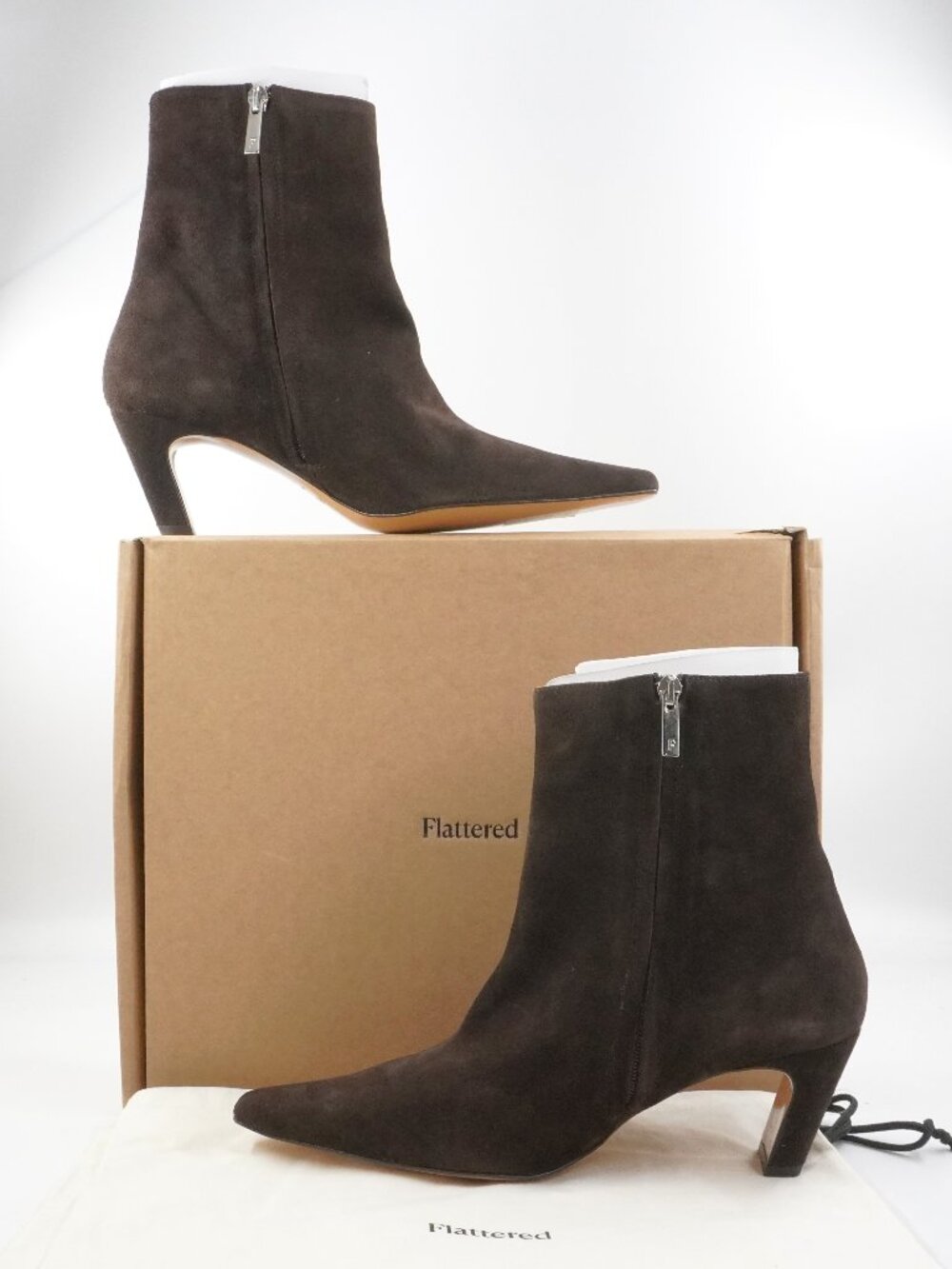Flattered Xena Suede Square Toed Boot In Chocolate Leather - Women's US 12 - New